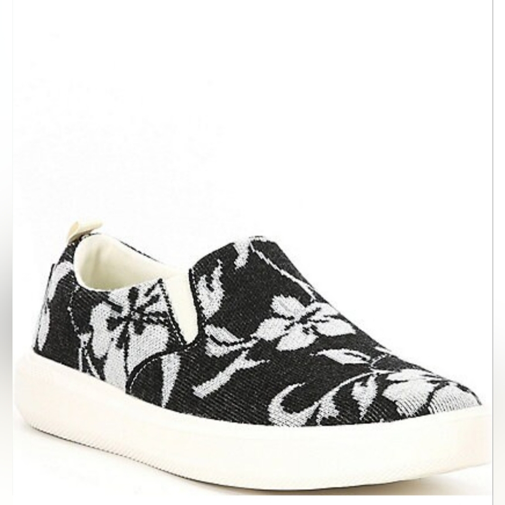Floral Slip-On Women's Shoes - Black and White